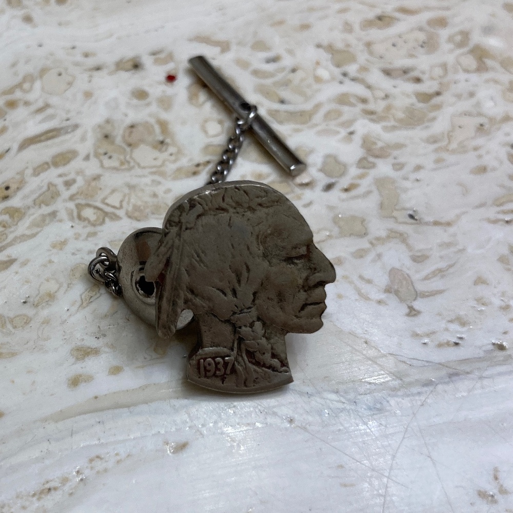 Antique 1937 Indian Head Nickel Cut Out Coin Tie Pin